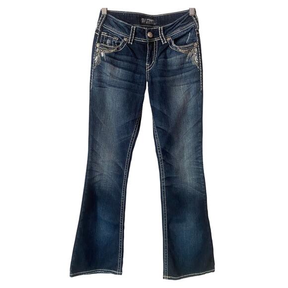 Silver Jeans Co Women's Suki Boot Cut Denim US 26 Embellished Dark Stonewash Y2K - Picture 1 of 11